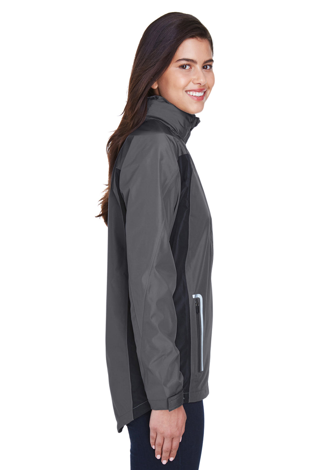 Team 365 TT86W Womens Dominator Waterproof Full Zip Hooded Jacket Graphite Grey Model Side