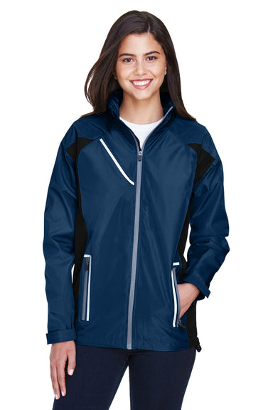 Team 365 TT86W Womens Dominator Waterproof Full Zip Hooded Jacket Dark Navy Blue Model Front