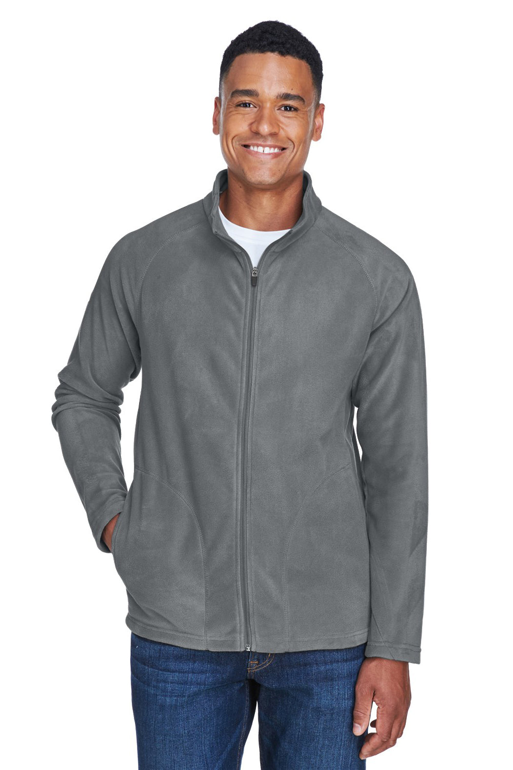 Team 365 TT90 Mens Campus Pill Resistant Microfleece Full Zip Jacket Graphite Grey Model Front