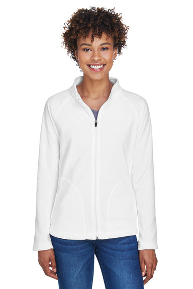 Team 365 TT90W Womens Campus Pill Resistant Microfleece Full Zip Jacket White Model Front