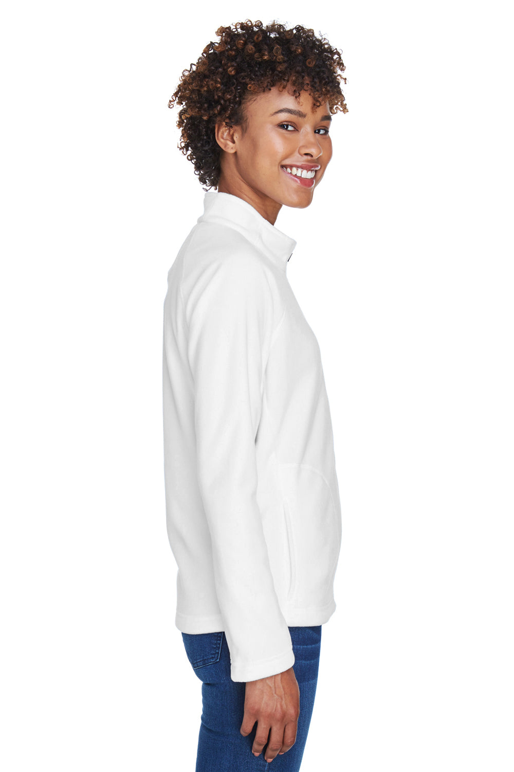 Team 365 TT90W Womens Campus Pill Resistant Microfleece Full Zip Jacket White Model Side