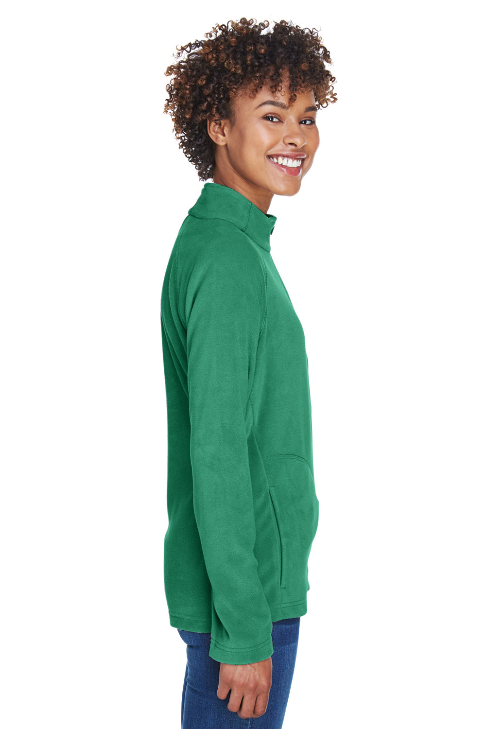 Team 365 TT90W Womens Campus Pill Resistant Microfleece Full Zip Jacket Kelly Green Model Side