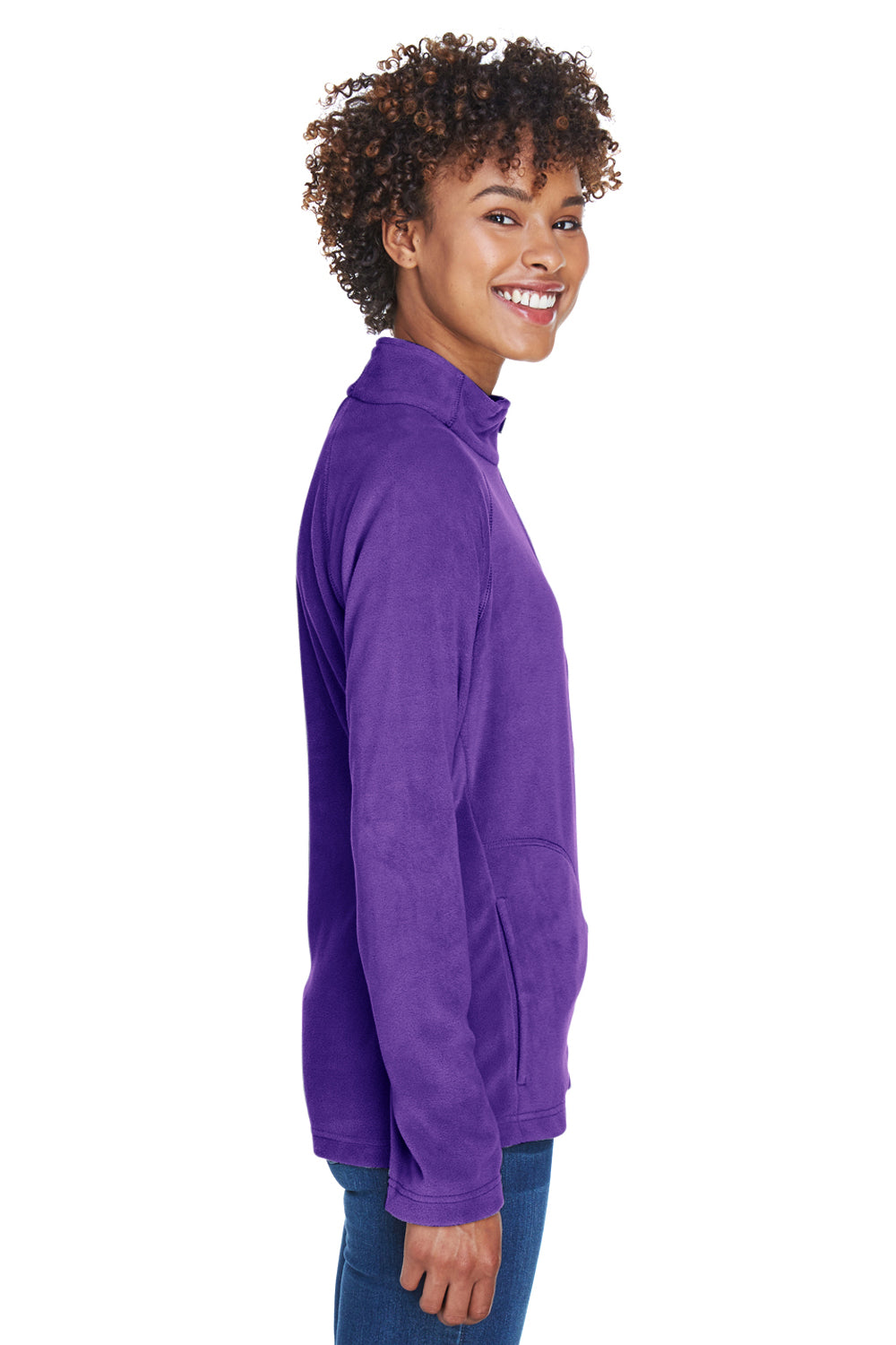 Team 365 TT90W Womens Campus Pill Resistant Microfleece Full Zip Jacket Purple Model Side