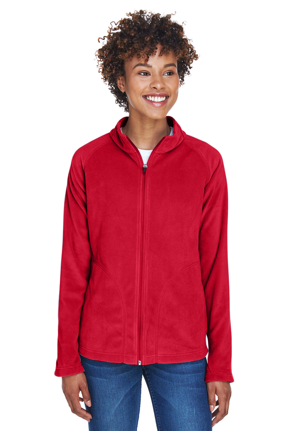 Team 365 TT90W Womens Campus Pill Resistant Microfleece Full Zip Jacket Red Model Front