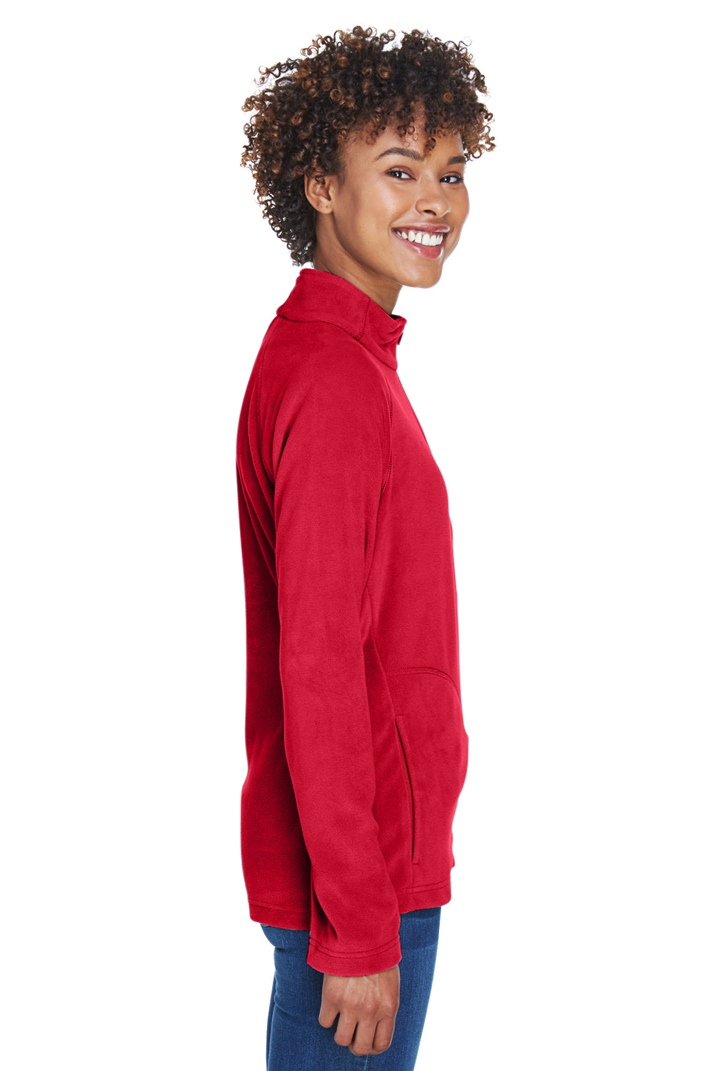 Team 365 TT90W Womens Campus Pill Resistant Microfleece Full Zip Jacket Red Model Side