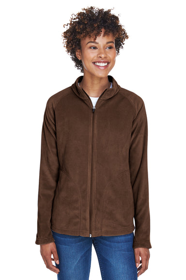 Team 365 TT90W Womens Campus Pill Resistant Microfleece Full Zip Jacket Dark Brown Model Front