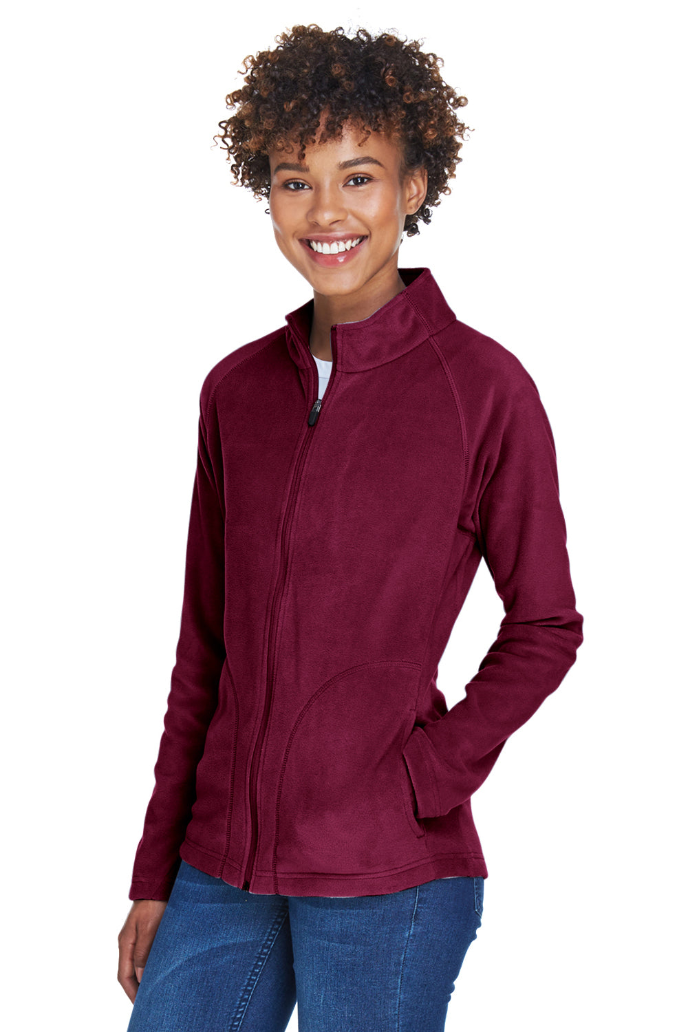 Team 365 TT90W Womens Campus Pill Resistant Microfleece Full Zip Jacket Maroon Model 3q