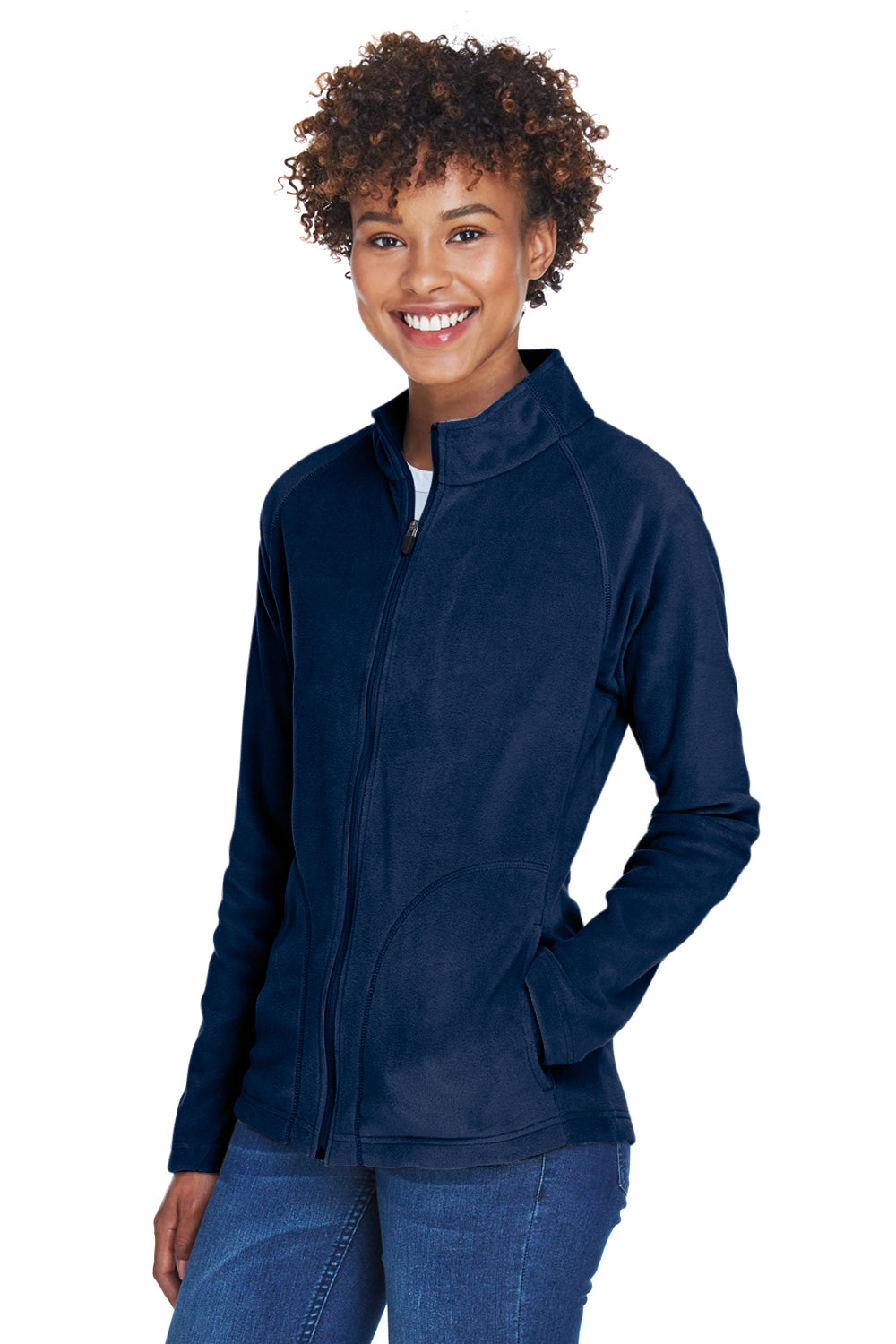 Team 365 TT90W Womens Campus Pill Resistant Microfleece Full Zip Jacket Dark Navy Blue Model 3q