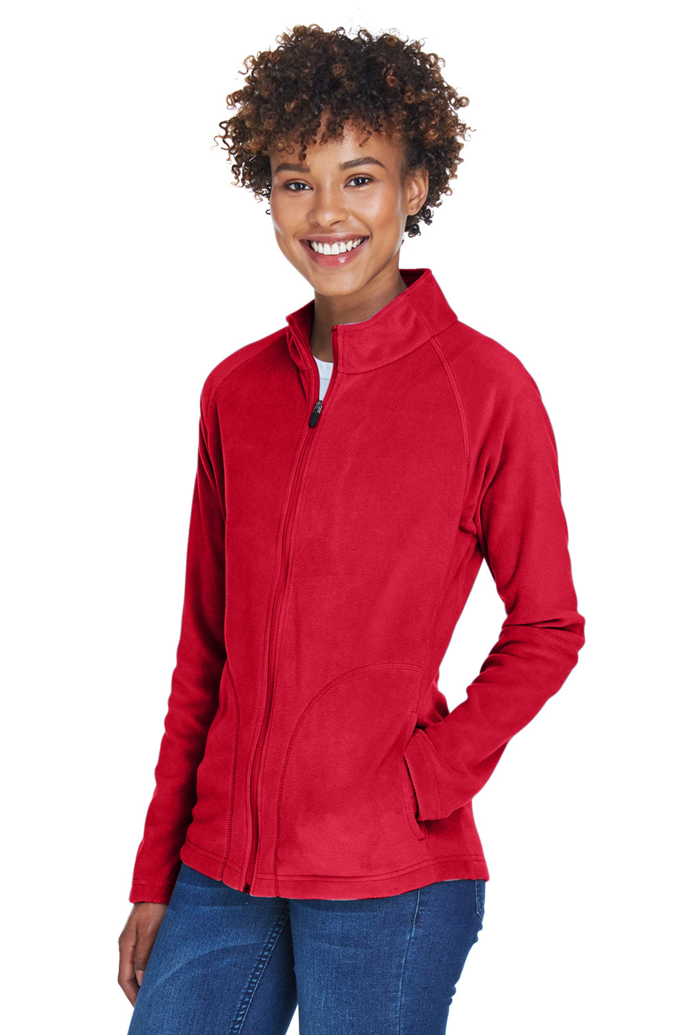 Team 365 TT90W Womens Campus Pill Resistant Microfleece Full Zip Jacket Red Model 3q