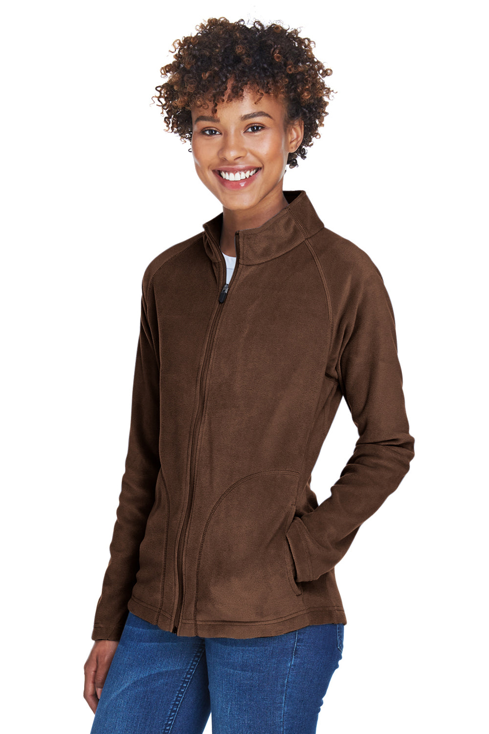 Team 365 TT90W Womens Campus Pill Resistant Microfleece Full Zip Jacket Dark Brown Model 3q