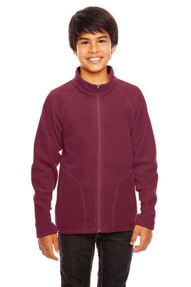 Team 365 TT90Y Youth Campus Pill Resistant Microfleece Full Zip Jacket Maroon Model Front