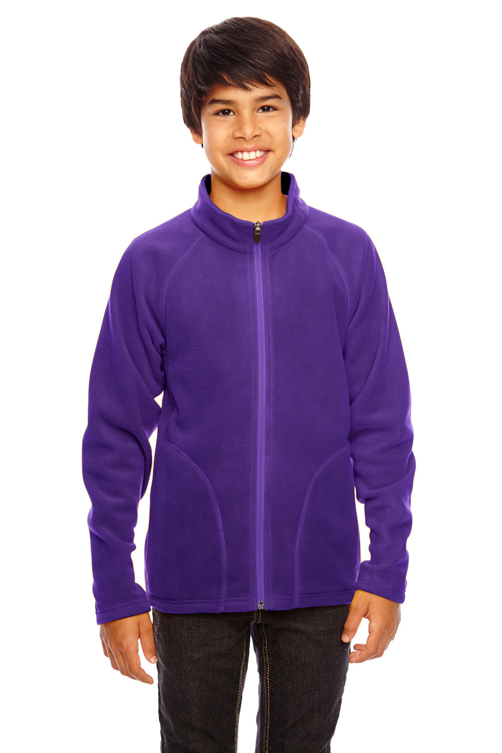 Team 365 TT90Y Youth Campus Pill Resistant Microfleece Full Zip Jacket Purple Model Front