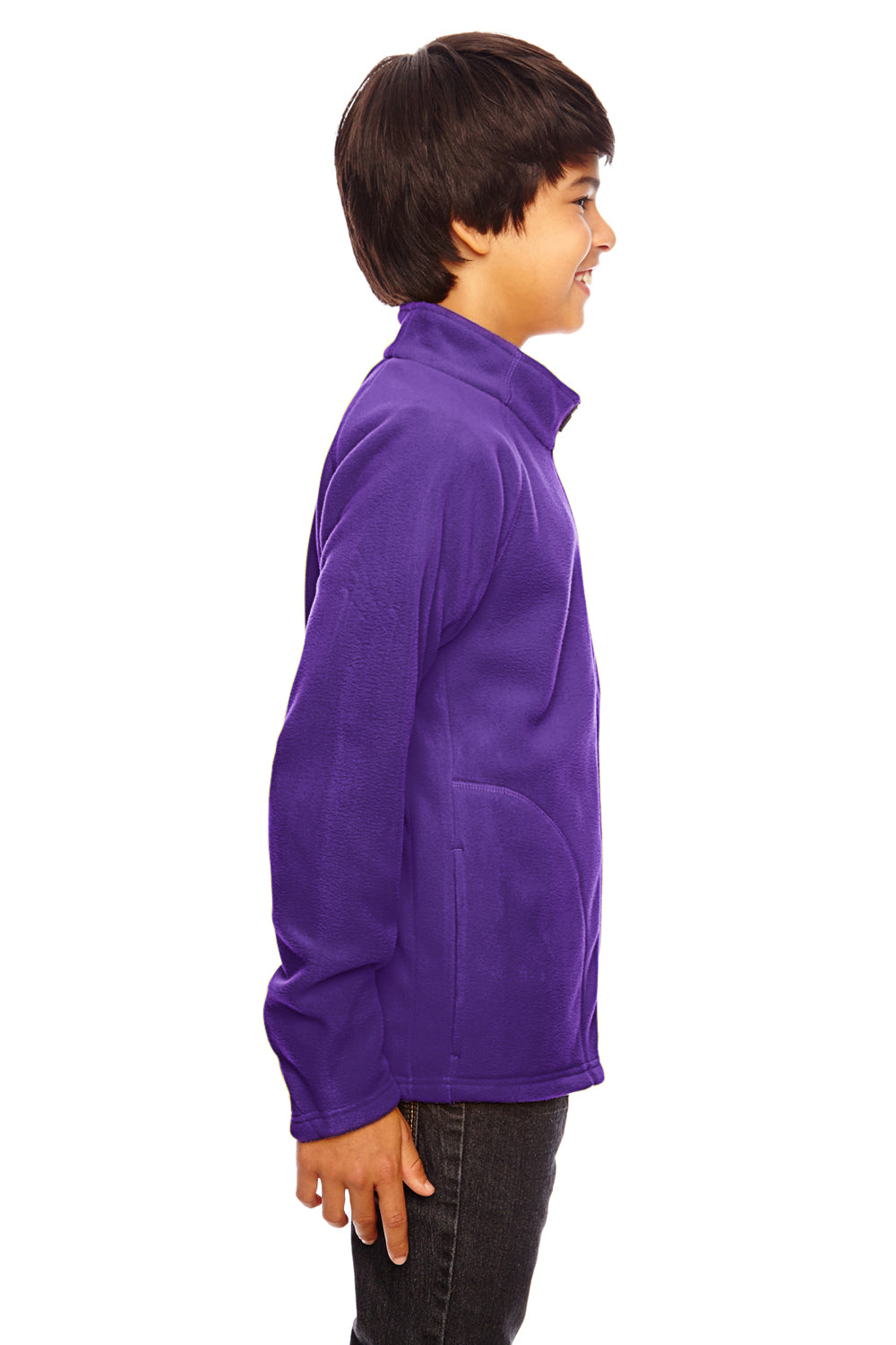 Team 365 TT90Y Youth Campus Pill Resistant Microfleece Full Zip Jacket Purple Model Side