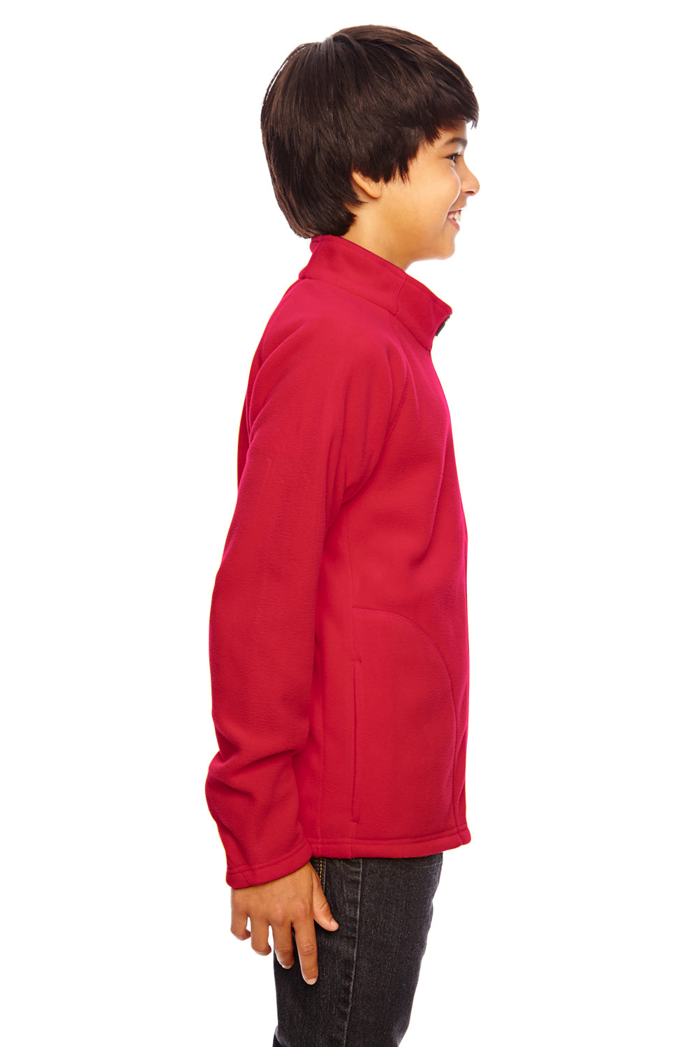 Team 365 TT90Y Youth Campus Pill Resistant Microfleece Full Zip Jacket Red Model Side