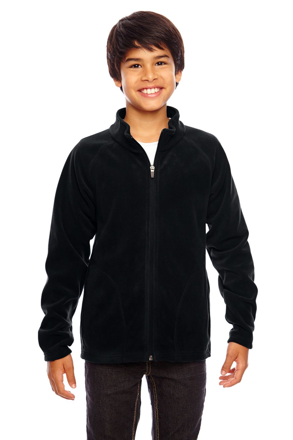 Team 365 TT90Y Youth Campus Pill Resistant Microfleece Full Zip Jacket Black Model Front