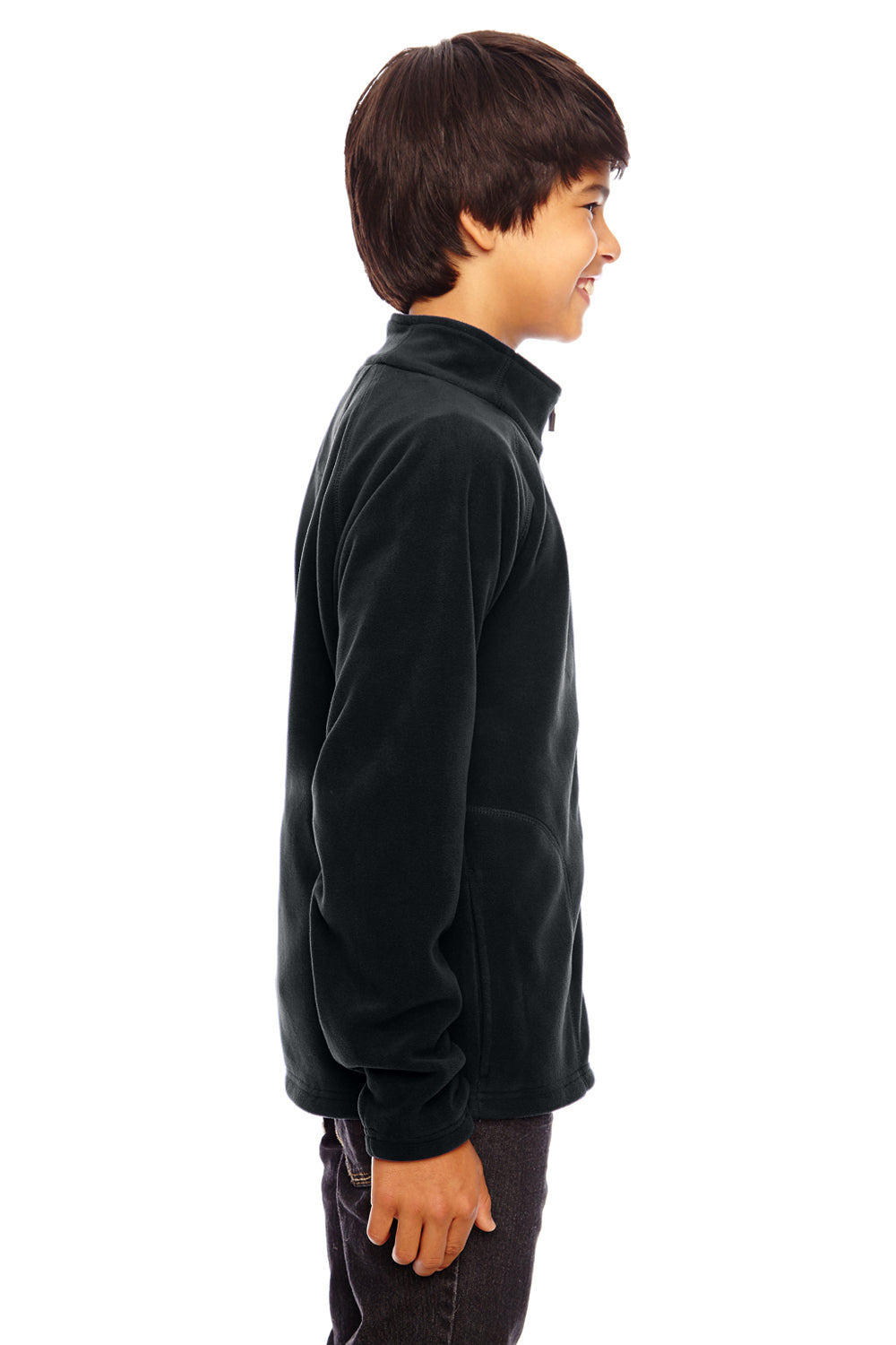 Team 365 TT90Y Youth Campus Pill Resistant Microfleece Full Zip Jacket Black Model Side