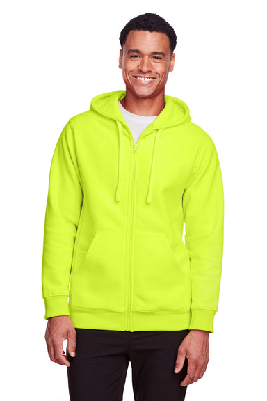 Team 365 TT95 Mens Zone HydroSport Fleece Water Resistant Full Zip Hooded Sweatshirt Hoodie Safety Yellow Model Front