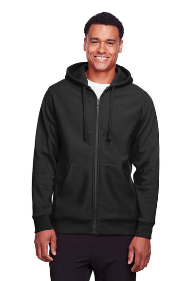 Team 365 TT95 Mens Zone HydroSport Fleece Water Resistant Full Zip Hooded Sweatshirt Hoodie Black Model Front