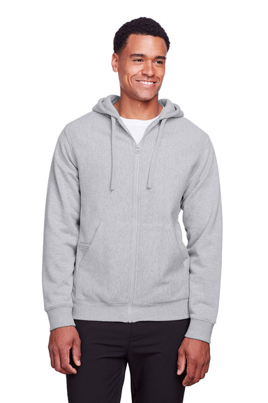 Team 365 TT95 Mens Zone HydroSport Fleece Water Resistant Full Zip Hooded Sweatshirt Hoodie Heather Grey Model Front