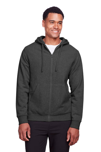 Team 365 TT95 Mens Zone HydroSport Fleece Water Resistant Full Zip Hooded Sweatshirt Hoodie Heather Dark Grey Model Front