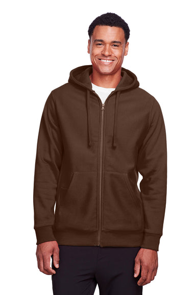 Team 365 TT95 Mens Zone HydroSport Fleece Water Resistant Full Zip Hooded Sweatshirt Hoodie Dark Brown Model Front