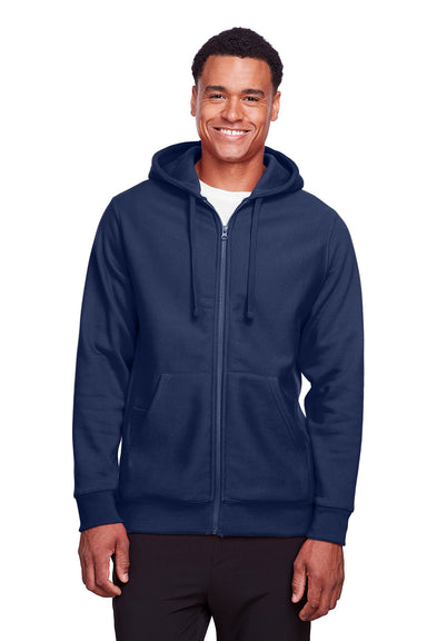 Team 365 TT95 Mens Zone HydroSport Fleece Water Resistant Full Zip Hooded Sweatshirt Hoodie Dark Navy Blue Model Front