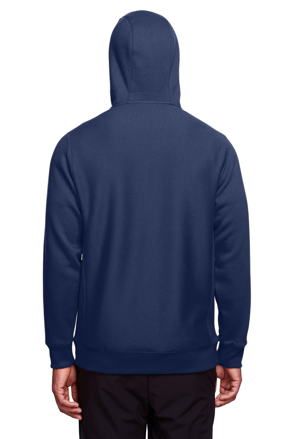 Team 365 TT95 Mens Zone HydroSport Fleece Water Resistant Full Zip Hooded Sweatshirt Hoodie Dark Navy Blue Model Back