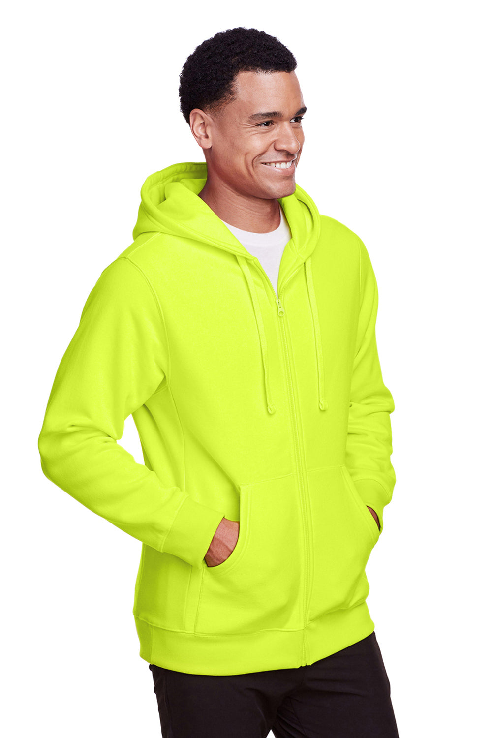 Team 365 TT95 Mens Zone HydroSport Fleece Water Resistant Full Zip Hooded Sweatshirt Hoodie Safety Yellow Model 3q