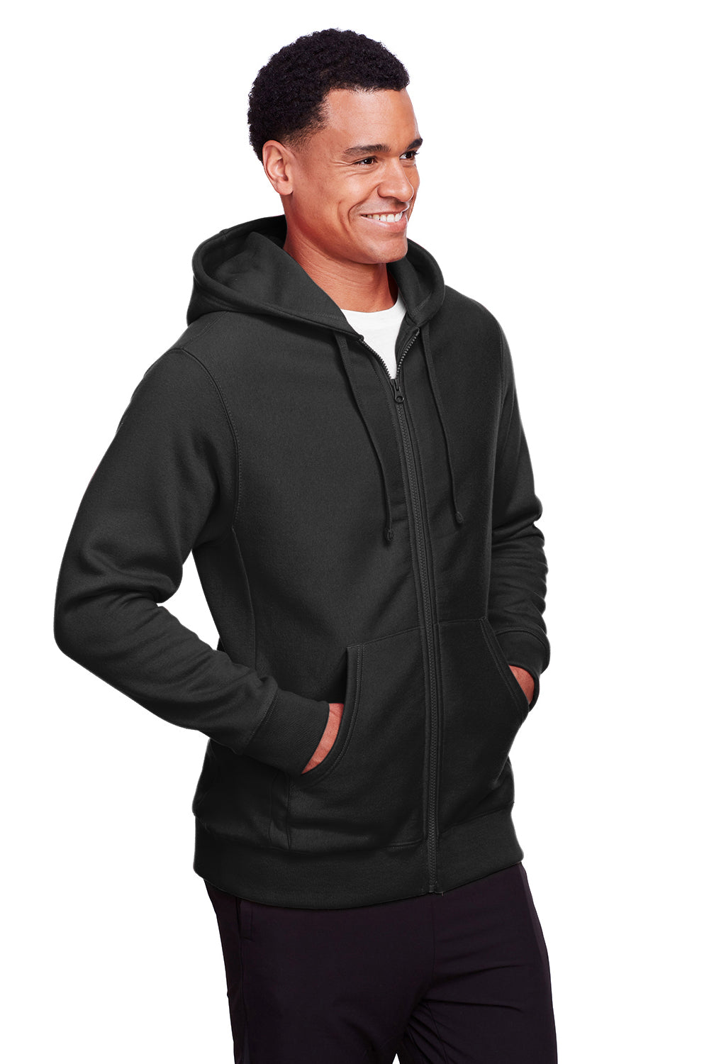 Team 365 TT95 Mens Zone HydroSport Fleece Water Resistant Full Zip Hooded Sweatshirt Hoodie Black Model 3q