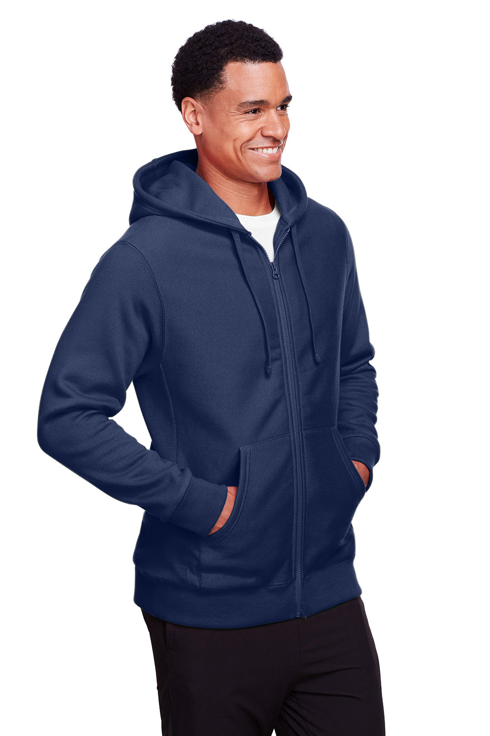 Team 365 TT95 Mens Zone HydroSport Fleece Water Resistant Full Zip Hooded Sweatshirt Hoodie Dark Navy Blue Model 3q