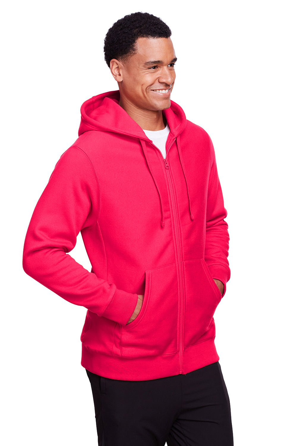 Team 365 TT95 Mens Zone HydroSport Fleece Water Resistant Full Zip Hooded Sweatshirt Hoodie Red Model 3q