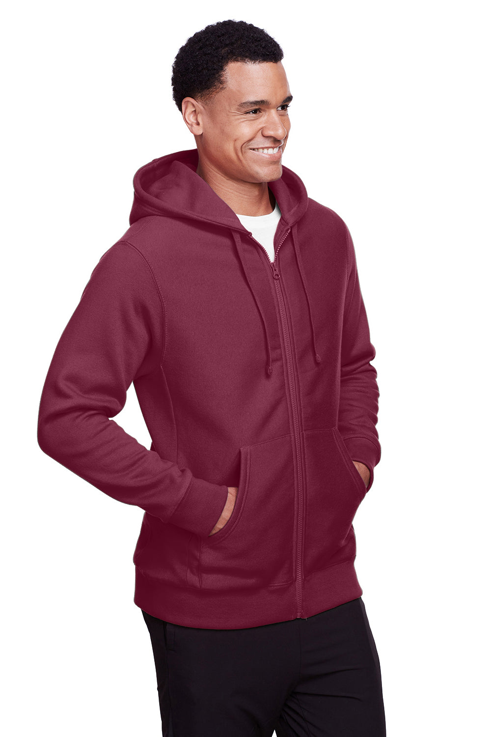 Team 365 TT95 Mens Zone HydroSport Fleece Water Resistant Full Zip Hooded Sweatshirt Hoodie Dark Maroon Model 3q