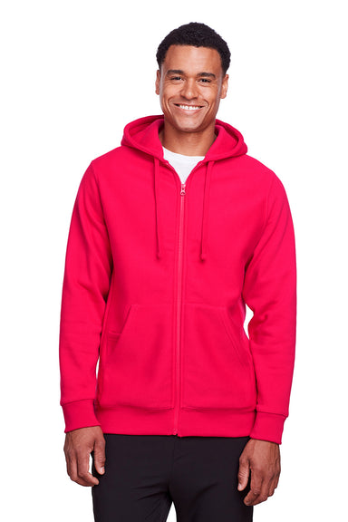 Team 365 TT95 Mens Zone HydroSport Fleece Water Resistant Full Zip Hooded Sweatshirt Hoodie Red Model Front