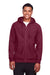 Team 365 TT95 Mens Zone HydroSport Fleece Water Resistant Full Zip Hooded Sweatshirt Hoodie Dark Maroon Model Front