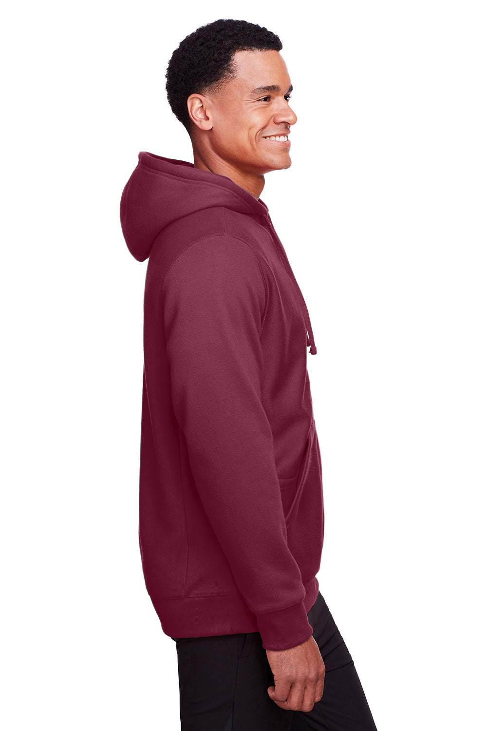 Team 365 TT95 Mens Zone HydroSport Fleece Water Resistant Full Zip Hooded Sweatshirt Hoodie Dark Maroon Model Side