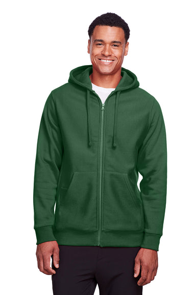 Team 365 TT95 Mens Zone HydroSport Fleece Water Resistant Full Zip Hooded Sweatshirt Hoodie Dark Green Model Front