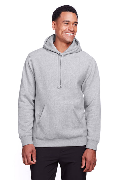 Team 365 TT96 Mens Zone HydroSport Fleece Water Resistant Hooded Sweatshirt Hoodie Heather Grey Model Front