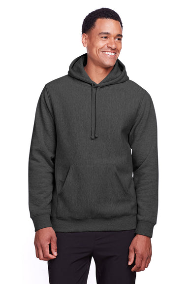 Team 365 TT96 Mens Zone HydroSport Fleece Water Resistant Hooded Sweatshirt Hoodie Heather Dark Grey Model Front