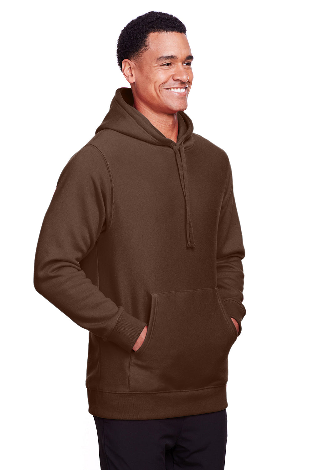 Team 365 TT96 Mens Zone HydroSport Fleece Water Resistant Hooded Sweatshirt Hoodie Dark Brown Model 3q