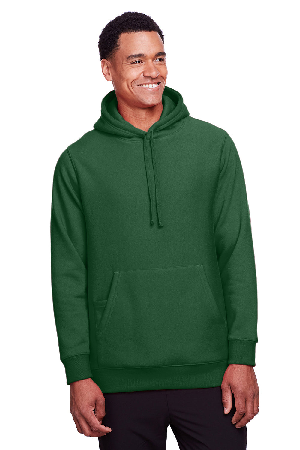 Team 365 TT96 Mens Zone HydroSport Fleece Water Resistant Hooded Sweatshirt Hoodie Dark Green Model Front