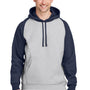 Team 365 Mens Zone HydroSport Water Resistant Colorblock Hooded Sweatshirt Hoodie - Heather Grey/Dark Navy Blue