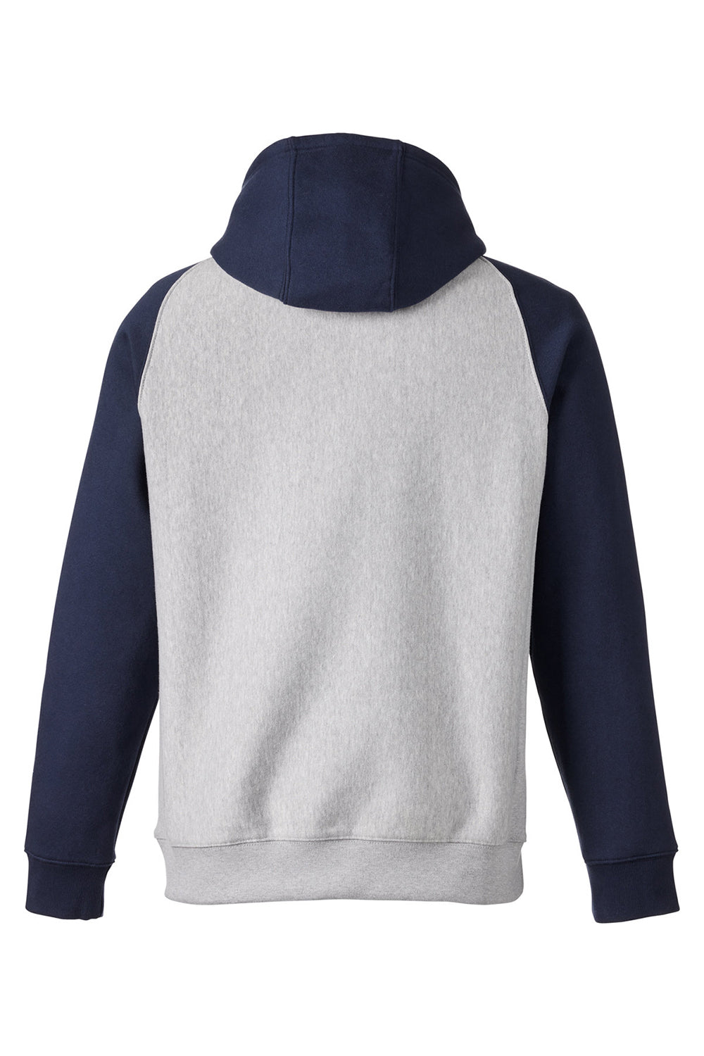 Team 365 TT96CB Mens Zone HydroSport Water Resistant Colorblock Hooded Sweatshirt Hoodie Heather Grey/Dark Navy Blue Flat Back