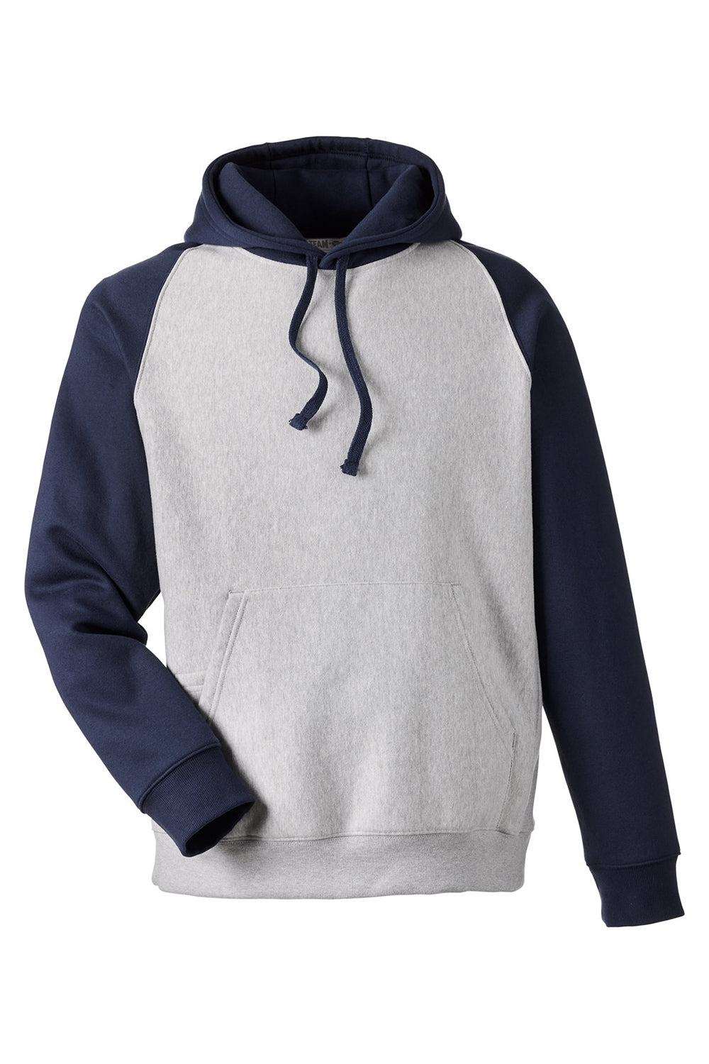 Team 365 TT96CB Mens Zone HydroSport Water Resistant Colorblock Hooded Sweatshirt Hoodie Heather Grey/Dark Navy Blue Flat Front