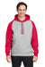 Team 365 TT96CB Mens Zone HydroSport Water Resistant Colorblock Hooded Sweatshirt Hoodie Heather Grey/Red Model Front