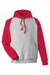 Team 365 TT96CB Mens Zone HydroSport Water Resistant Colorblock Hooded Sweatshirt Hoodie Heather Grey/Red Flat Front