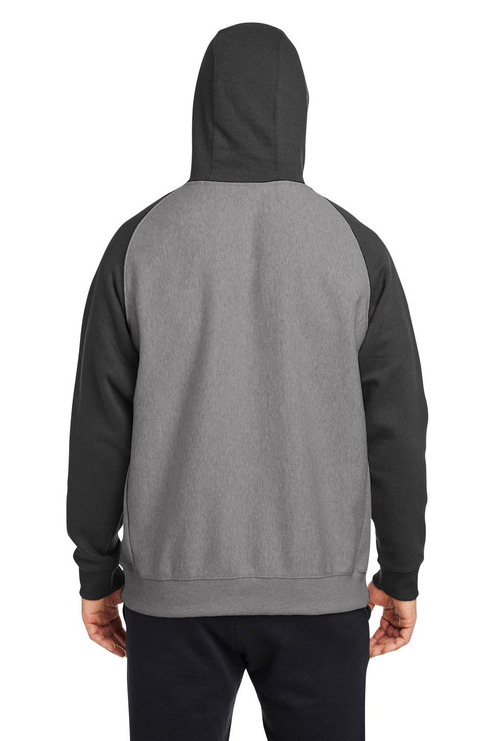 Team 365 TT96CB Mens Zone HydroSport Water Resistant Colorblock Hooded Sweatshirt Hoodie Heather Dark Grey/Black Model Back