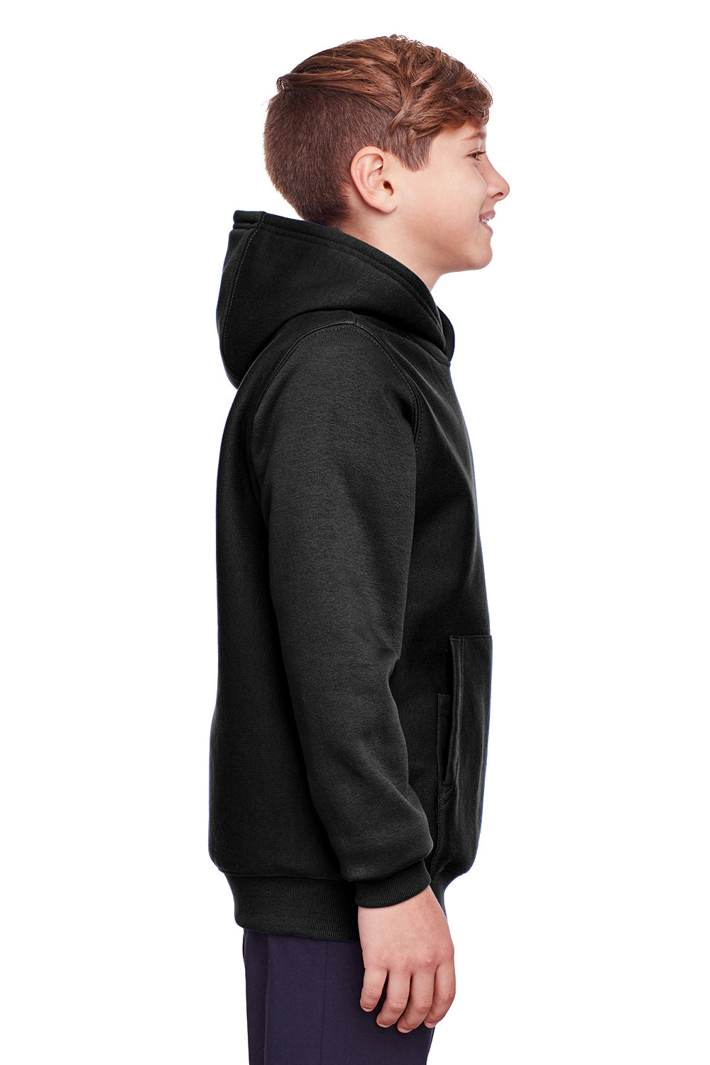 Team 365 TT96Y Youth Zone HydroSport Fleece Water Resistant Hooded Sweatshirt Hoodie Black Model Side