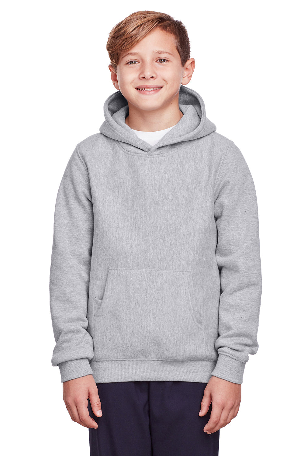 Team 365 TT96Y Youth Zone HydroSport Fleece Water Resistant Hooded Sweatshirt Hoodie Heather Grey Model Front