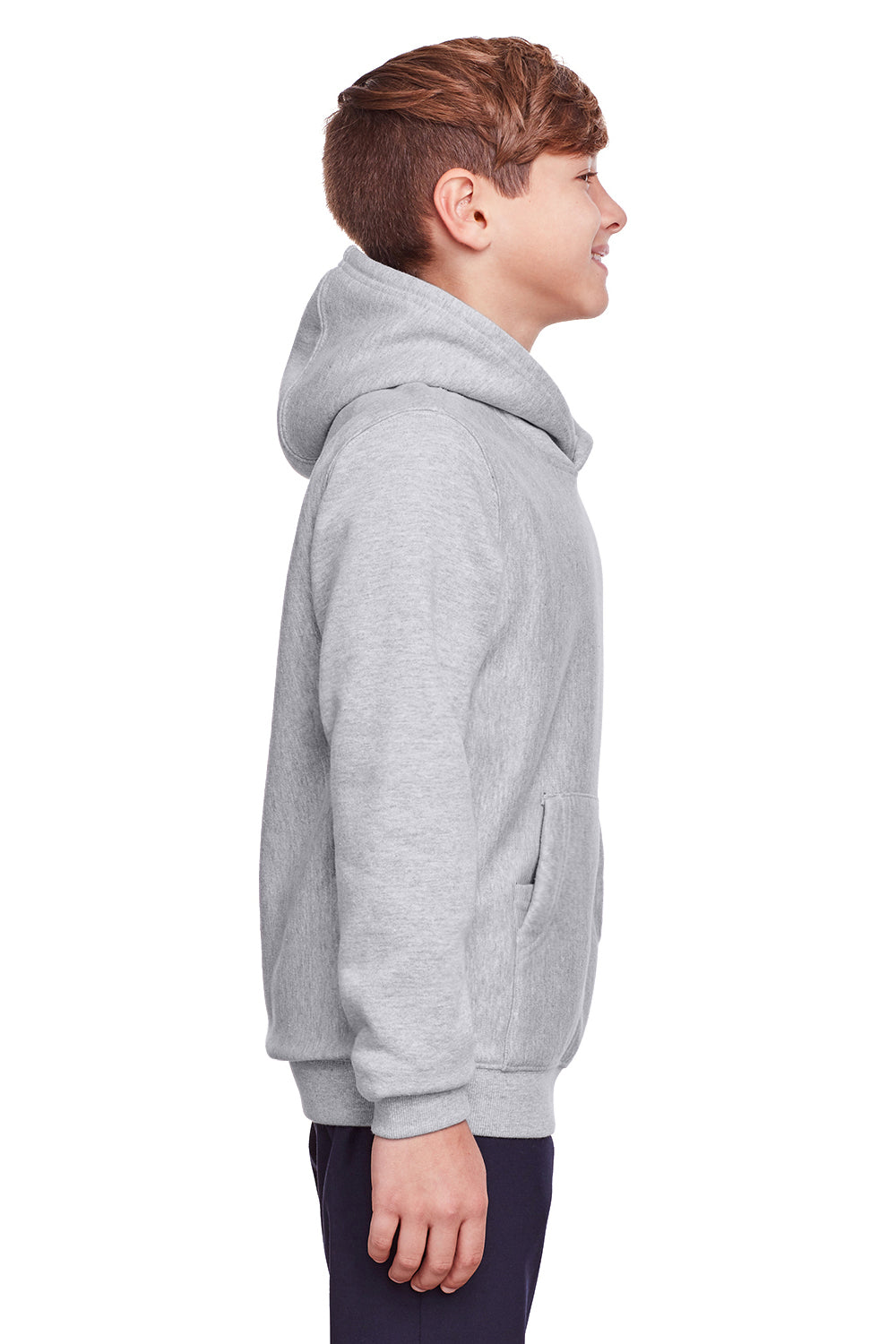 Team 365 TT96Y Youth Zone HydroSport Fleece Water Resistant Hooded Sweatshirt Hoodie Heather Grey Model Side