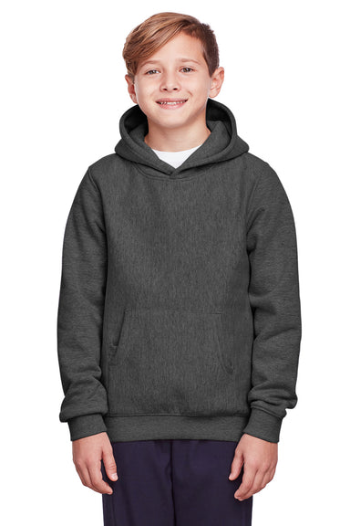 Team 365 TT96Y Youth Zone HydroSport Fleece Water Resistant Hooded Sweatshirt Hoodie Heather Dark Grey Model Front